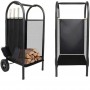 Carucior depozitat lemne pentru semineu, 80 cm, 3 accesorii otel, negru