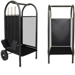 Carucior depozitat lemne pentru semineu, 80 cm, 3 accesorii otel, negru