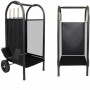 Carucior depozitat lemne pentru semineu, 80 cm, 3 accesorii otel, negru