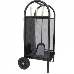 Carucior depozitat lemne pentru semineu, 80 cm, 3 accesorii otel, negru