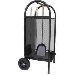 Carucior depozitat lemne pentru semineu, 80 cm, 3 accesorii otel, negru