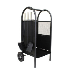 Carucior depozitat lemne pentru semineu, 80 cm, 3 accesorii otel, negru
