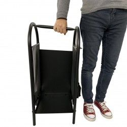Carucior depozitat lemne pentru semineu, 80 cm, 3 accesorii otel, negru