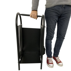 Carucior depozitat lemne pentru semineu, 80 cm, 3 accesorii otel, negru