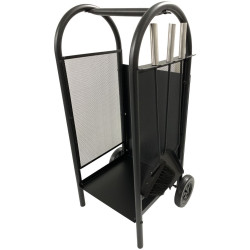 Carucior depozitat lemne pentru semineu, 80 cm, 3 accesorii otel, negru
