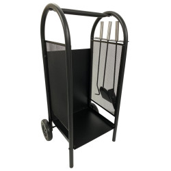 Carucior depozitat lemne pentru semineu, 80 cm, 3 accesorii otel, negru