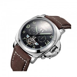 Ceas barbatesc casual, mecanism kinetic, calendar, indicatoare fosforescente, piele, Megir