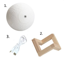 Lampa luna 3D 12cm, multicolora 5 efecte, reincarcabila, telecomanda, suport lemn