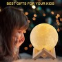 Lampa luna 3D 12cm, multicolora 5 efecte, reincarcabila, telecomanda, suport lemn