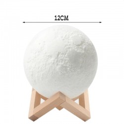 Lampa luna 3D 12cm, multicolora 5 efecte, reincarcabila, telecomanda, suport lemn