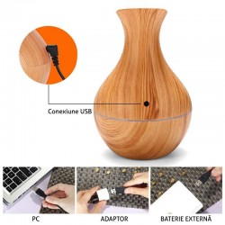 Difuzor aromaterapie, 130 ml, iluminat LED 7 culori, reincarcabil USB