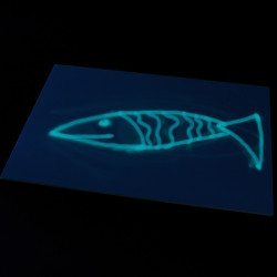 Tablita magica fosforescenta, lumineaza turqoise, rescriptibila, breloc UV