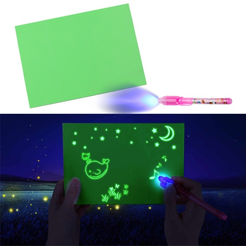 Tablita luminoasa fosforescenta, rescriptibila, marker cu lumina UV, verde