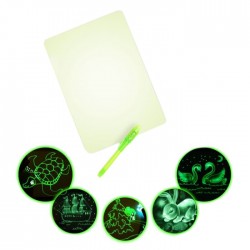 Tablita magica rescriptibila, lumineaza galben, breloc UV inclus, fosforescenta