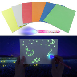 Tablita magica fosforescenta, rescriptibila, lumineaza roz, breloc UV