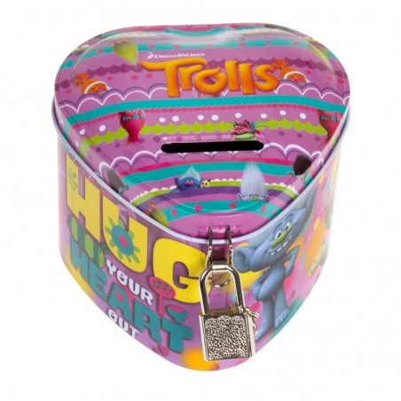 Pusculita Trolls metalica, forma inimioara, inchidere cu lacat, 10x10 cm