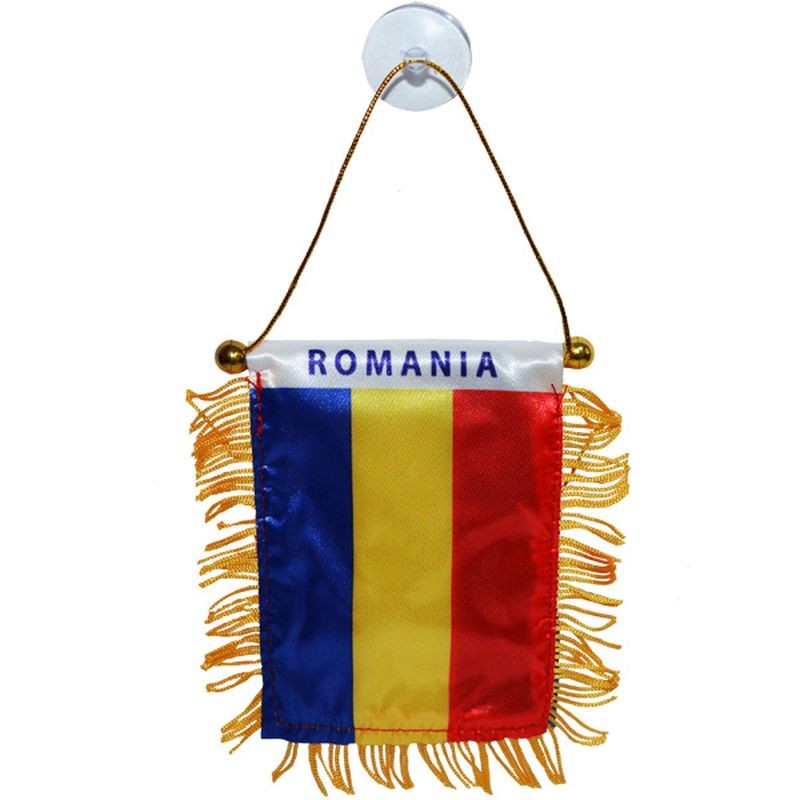 Steag auto Romania tip fanion, cu ventuza, 8x12 cm