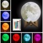 Lampa Luna 3D 20 cm, LED 16 culori, reincarcabila, telecomanda, suport lemn