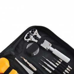 Trusa pentru reparat ceasuri, 13 piese, surubelnite, penseta, cheie, husa