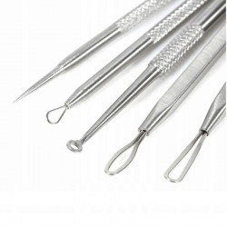 Set 5 pensete extractie puncte negre si acnee, 10 capete diferite, otel
