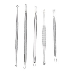 Set 5 pensete extractie puncte negre si acnee, 10 capete diferite, otel