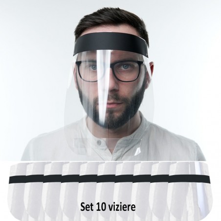 Set 10 masti plastic de tip viziera pentru protectie fata, prindere reglabila, transparent