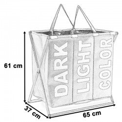 Cos pliabil pentru rufe, capacitate 130 l, 3 compartimente, suport aluminiu