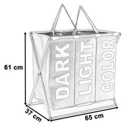 Cos pliabil pentru rufe, capacitate 130 l, 3 compartimente, suport aluminiu