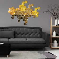 Set oglinzi decorative acrilice, hexagon, autoadezive, 8 bucati, auriu