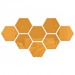 Set oglinzi decorative acrilice, hexagon, autoadezive, 8 bucati, auriu