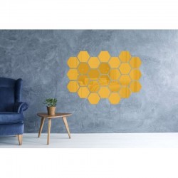Set oglinzi decorative acrilice, hexagon, autoadezive, 8 bucati, auriu