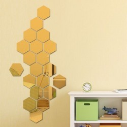 Set oglinzi decorative acrilice, hexagon, autoadezive, 8 bucati, auriu