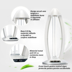 Lampa bactericida UVC 38W, temporizator, touchscreen, telecomanda, sterilizare si dezinfectare 40 mp, Cnlight