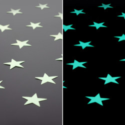 Set 10 Stelute glow autoadezive fosforescente aqua, vinil premium, dimensiune 3 cm, lumineaza intens