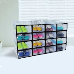 Set 10 cutii depozitare papuci, transparente, clapeta pentru inchidere, 21x31x12cm