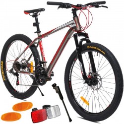 Bicicleta Mountain Bike MalTrack Sport, roata 26 inch, 21 viteze Shimano, cadru otel 18 inch, frane disc, gri-rosu