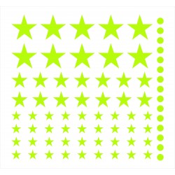 Set 75 stickere fosforescente decorative, stele, buline, lumineaza verde, dimensiuni 1-4 cm