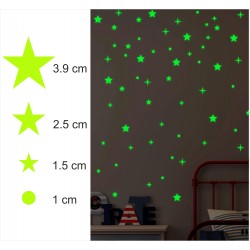 Set 75 stickere fosforescente decorative, stele, buline, lumineaza verde, dimensiuni 1-4 cm