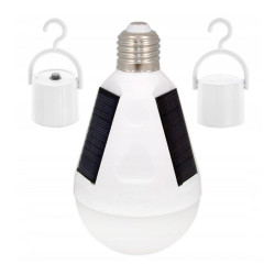 Bec solar portabil 12W, 26 LED-uri SMD, E27, 960 lumeni, carlig suspendare, camping, 700mAh, IP65