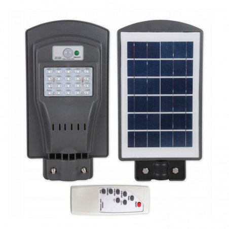 Lampa iluminat stradal LED 20W, incarcare solara, senzor miscare 120 grade, telecomanda, timer, 1000lm, IP65