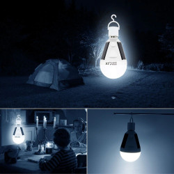 Bec solar portabil 12W, 26 LED-uri SMD, E27, 960 lumeni, carlig suspendare, camping, 700mAh, IP65