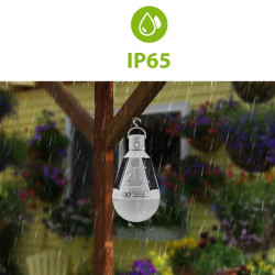 Bec solar portabil 12W, 26 LED-uri SMD, E27, 960 lumeni, carlig suspendare, camping, 700mAh, IP65