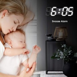 Ceas digital de birou, iluminat LED alb rece, afisaj mare, alarma, temperatura