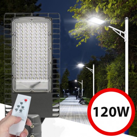 Lampa solara iluminat stradal 120 LED-uri 120W, panou solar 40W, control telecomanda, 30000mAh, timer, 9500lm, IP65