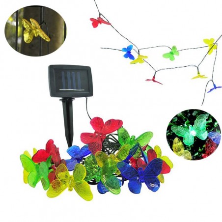 Ghirlanda solara decorativa, 20 fluturi iluminati LED, lungime 4 m, IP44, 2 moduri iluminare