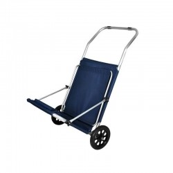 Sezlong pliabil cu umbrela, portabil pe roti, cadru aluminiu, tetiera, 115x62cm, albastru