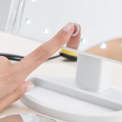 Oglinda cosmetica LED, rotativa, iluminare reglabila, zoom 2x si 3x, alimentare USB si baterii, alba
