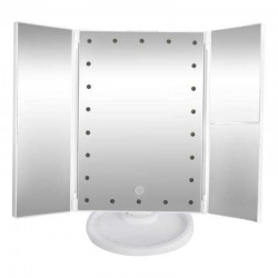 Oglinda cosmetica LED, rotativa, iluminare reglabila, zoom 2x si 3x, alimentare USB si baterii, alba