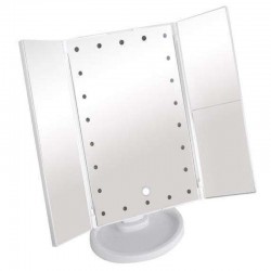 Oglinda cosmetica LED, rotativa, iluminare reglabila, zoom 2x si 3x, alimentare USB si baterii, alba