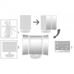 Oglinda cosmetica LED, rotativa, iluminare reglabila, zoom 2x si 3x, alimentare USB si baterii, alba